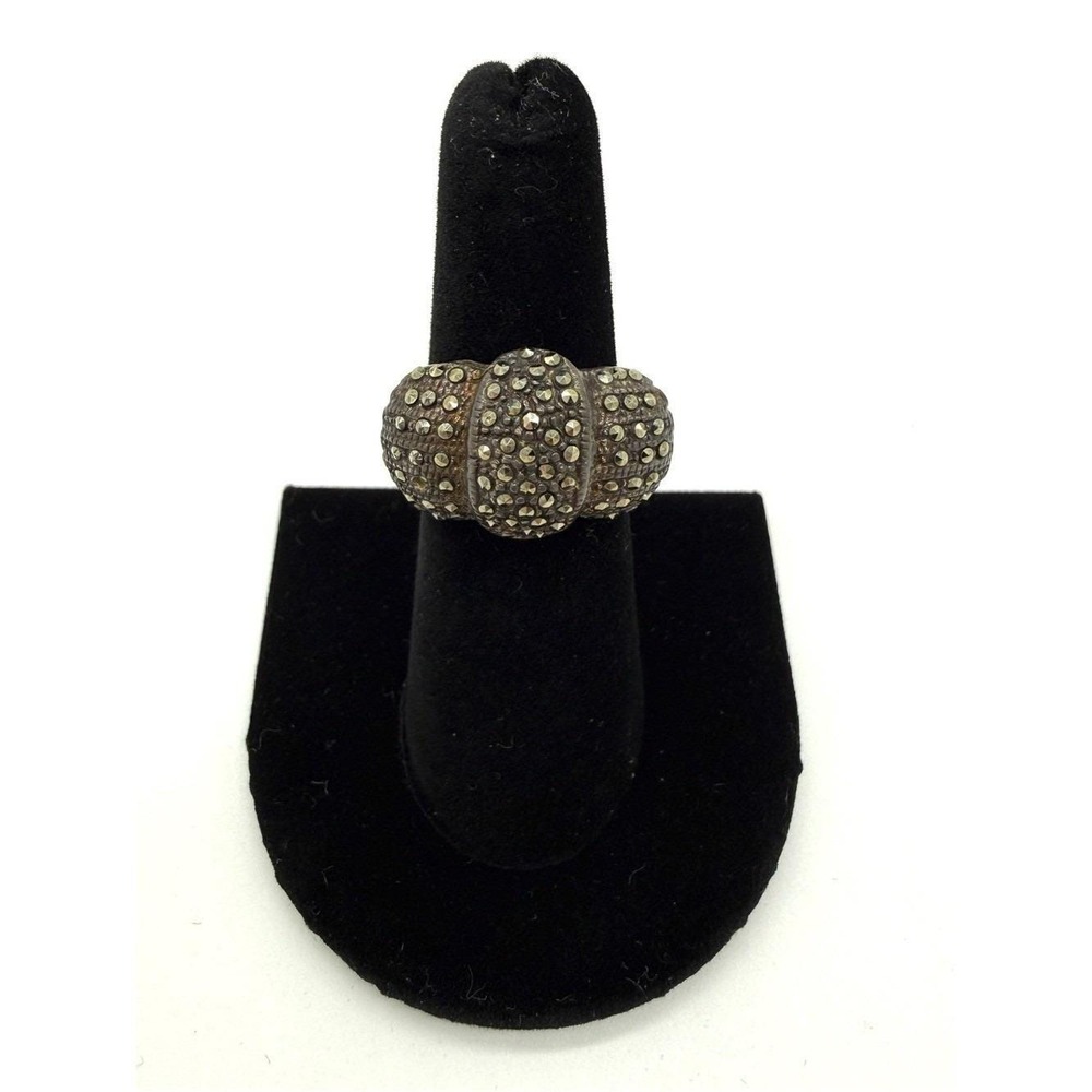 Vintage Sterling Silver Gunmetal Bow tie Pavé Dome Cocktail Ring